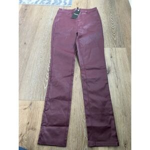 Stella Luce Vegan‎ Leather Pants L Cognac Wine High Rise Tapered Jogger Style